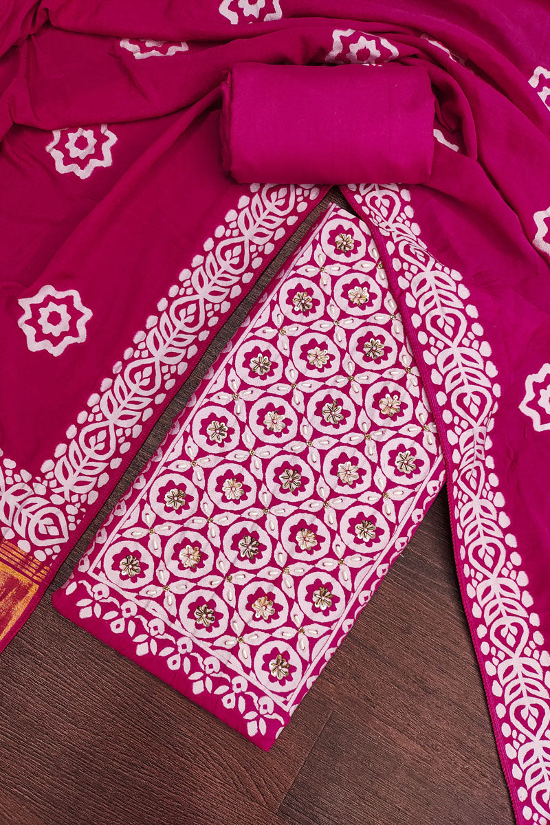 Banarasi Cotton Pink Hand Work Salwar Suit | Buy Online India