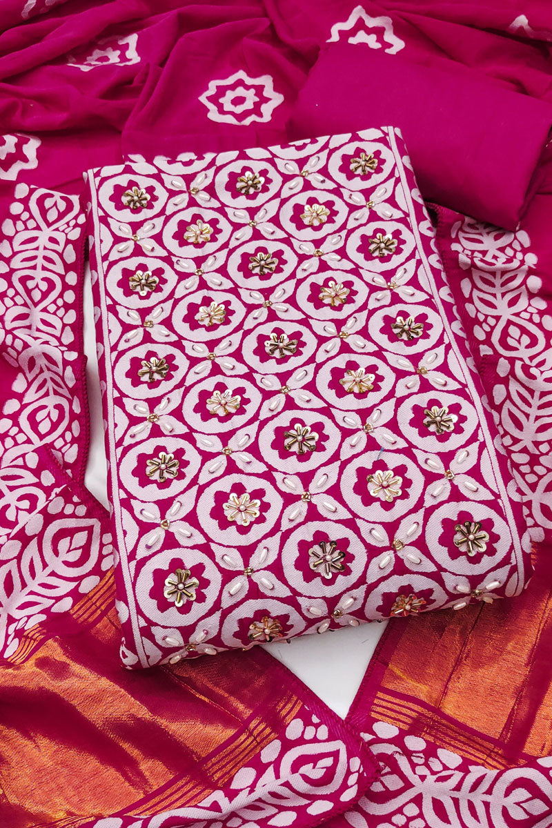 Banarasi Cotton Pink Hand Work Salwar Suit | Buy Online India