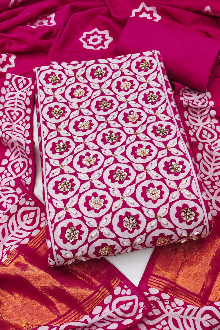 Banarasi Cotton Pink Hand Work Salwar Suit | Buy Online India