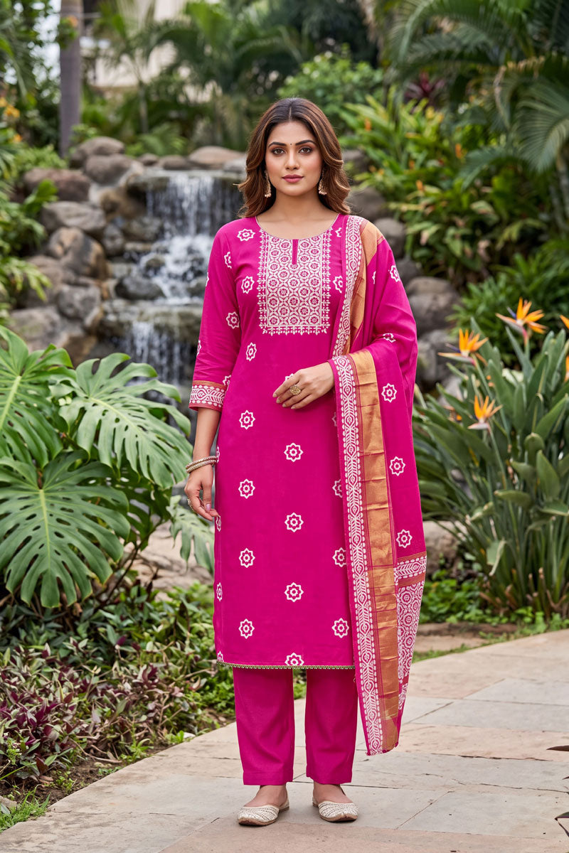 Banarasi Cotton Pink Hand Work Salwar Suit | Buy Online India