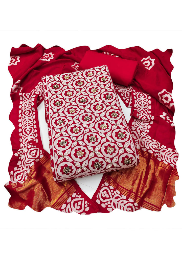 Red Banarasi Cotton Coveted Hand Work Salwar Suit