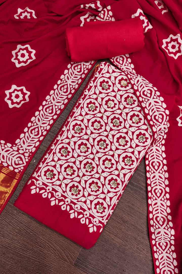 Red Banarasi Cotton Coveted Hand Work Salwar Suit