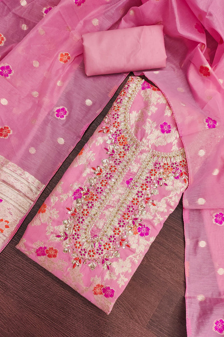 Festive Wear Banarasi Cotton Pink Hand Work Salwar Suit