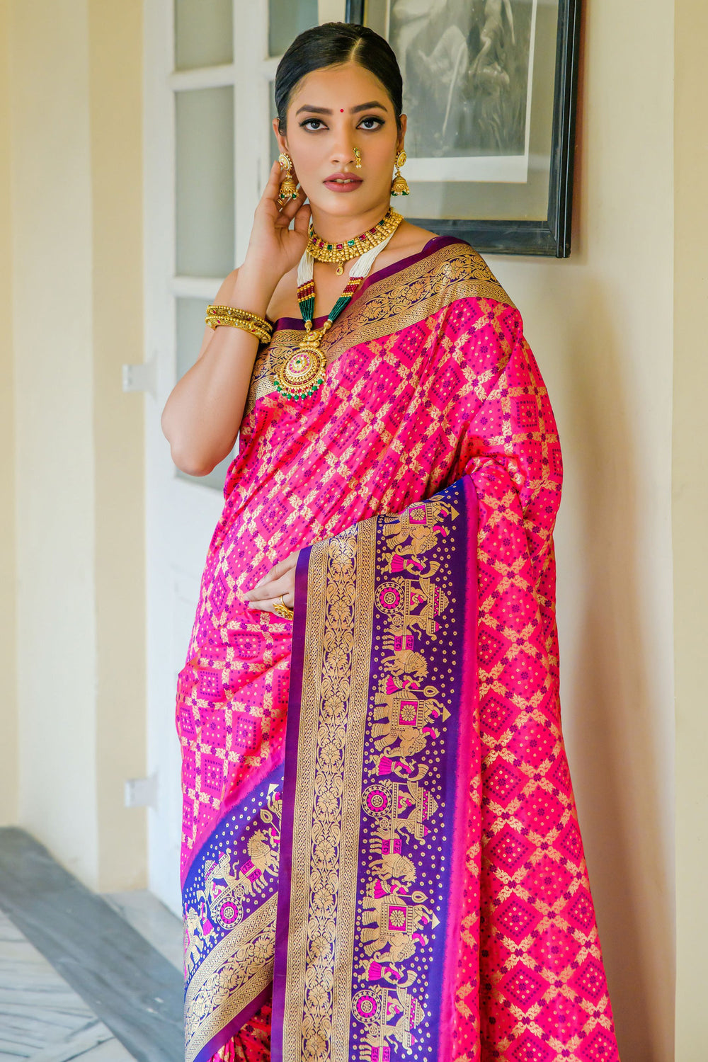 Banarasi Silk Rani Color Weaving Work Festive Wear Saree | Buy Online India