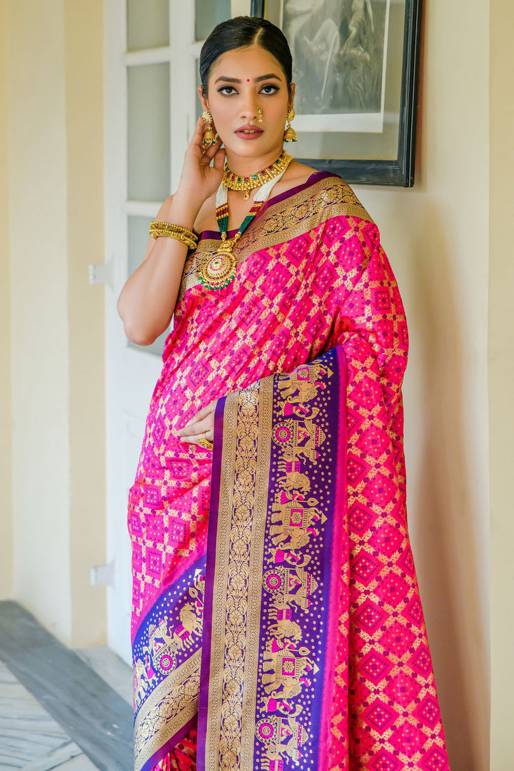 Banarasi Silk Rani Color Weaving Work Festive Wear Saree | Buy Online India