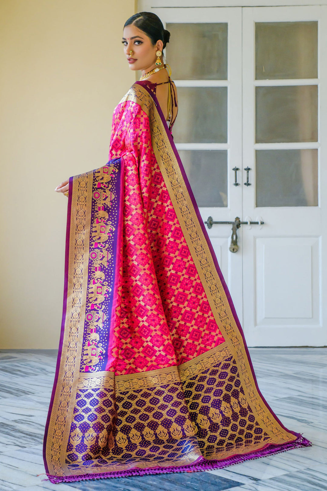 Banarasi Silk Rani Color Weaving Work Festive Wear Saree | Buy Online India