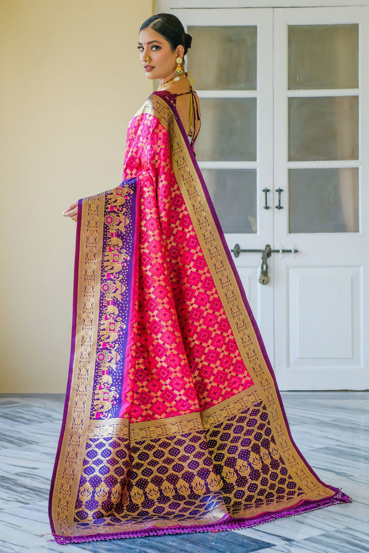 Banarasi Silk Rani Color Weaving Work Festive Wear Saree | Buy Online India