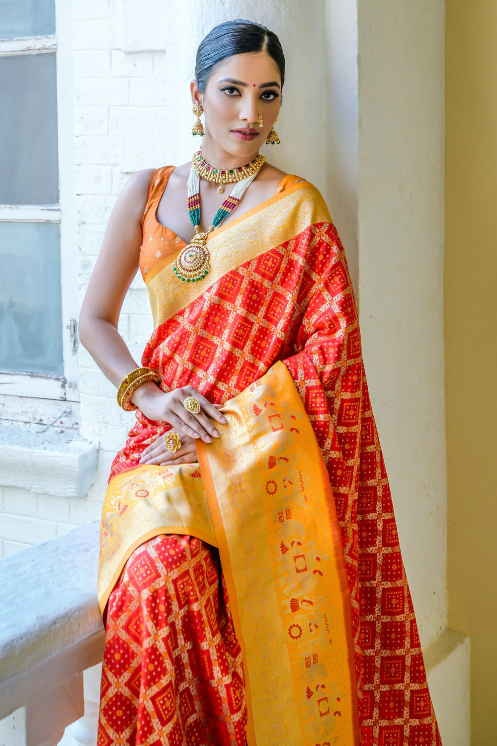 Festive Wear Banarasi Silk Red Color Weaving Work Saree | Buy Online India