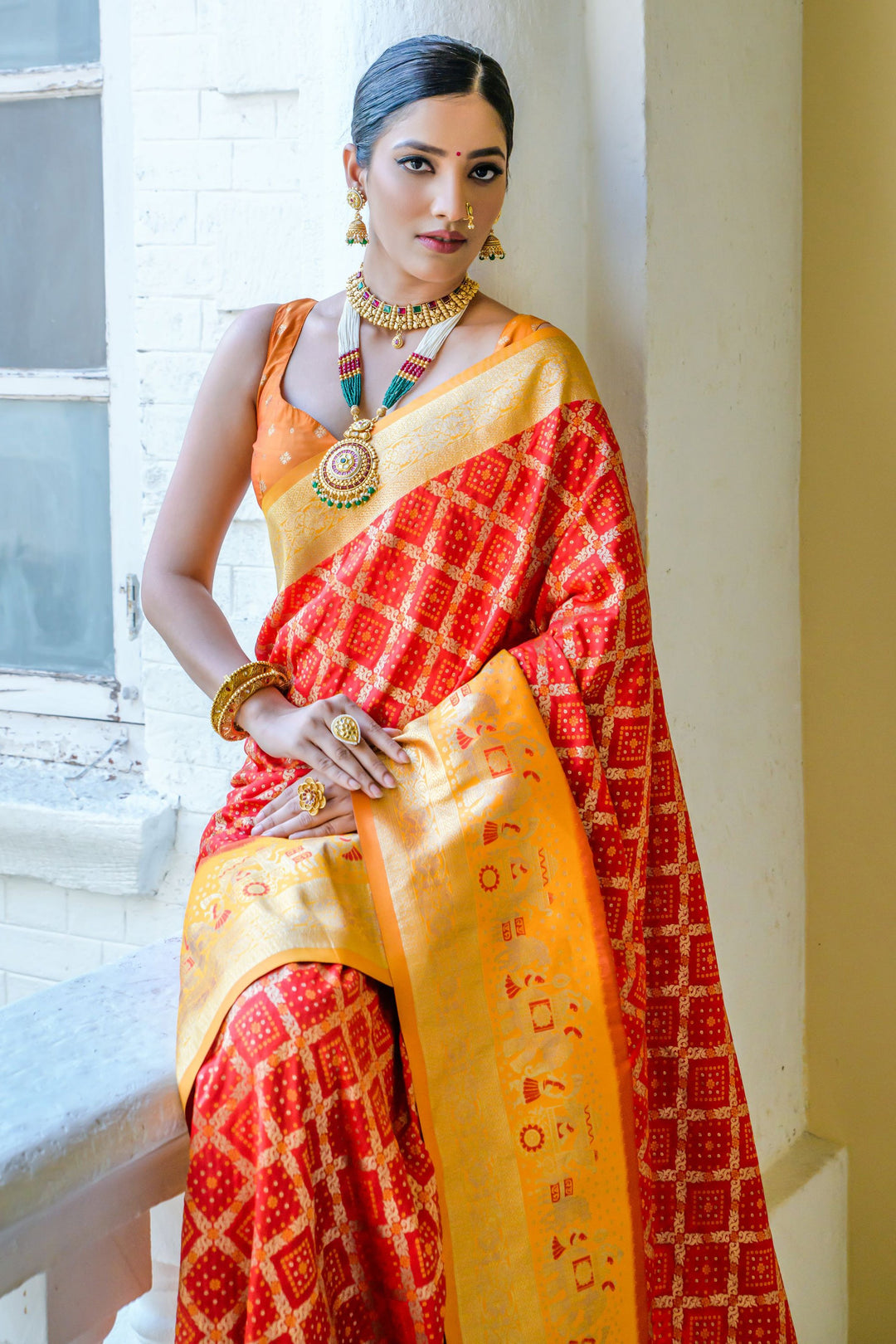 Festive Wear Banarasi Silk Red Color Weaving Work Saree | Buy Online India