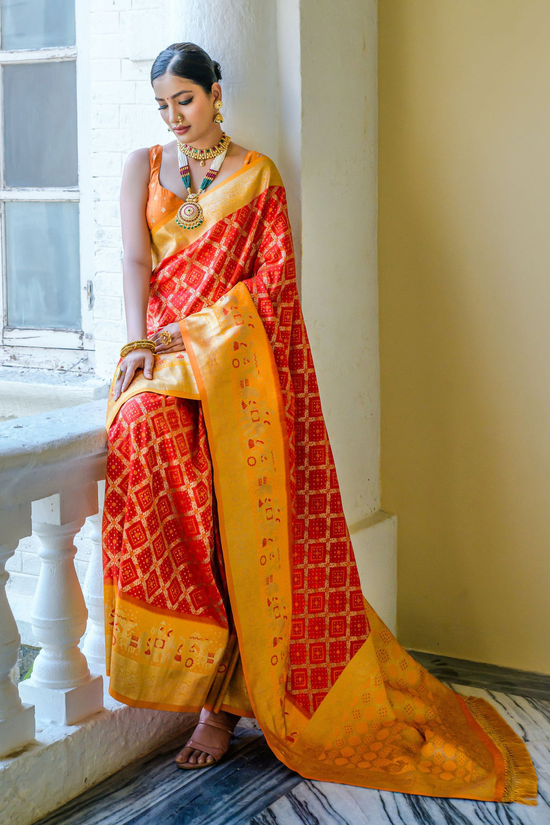 Festive Wear Banarasi Silk Red Color Weaving Work Saree | Buy Online India