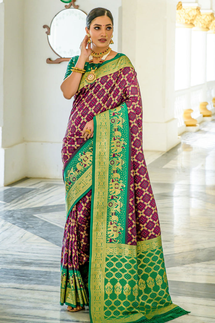 Purple Color Banarasi Silk Weaving Work Saree For Wedding Function | Buy Online India