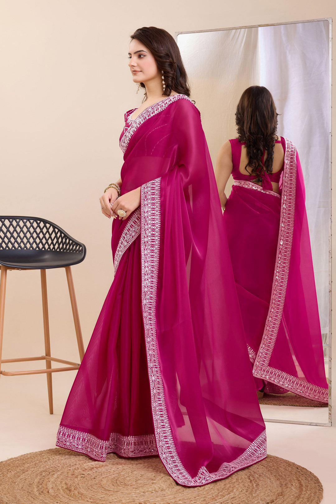 Glorious Festival Wear Rani Color Border Work Art Silk Saree | Buy Online India