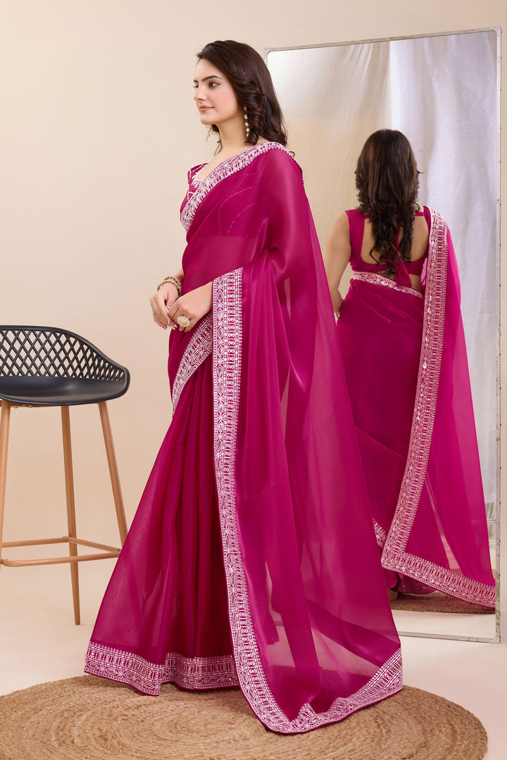 Glorious Festival Wear Rani Color Border Work Art Silk Saree | Buy Online India