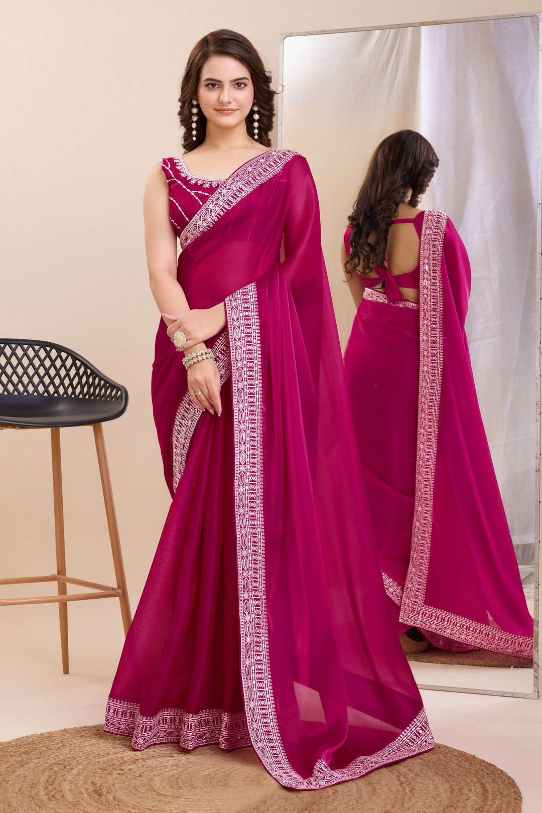 Glorious Festival Wear Rani Color Border Work Art Silk Saree | Buy Online India