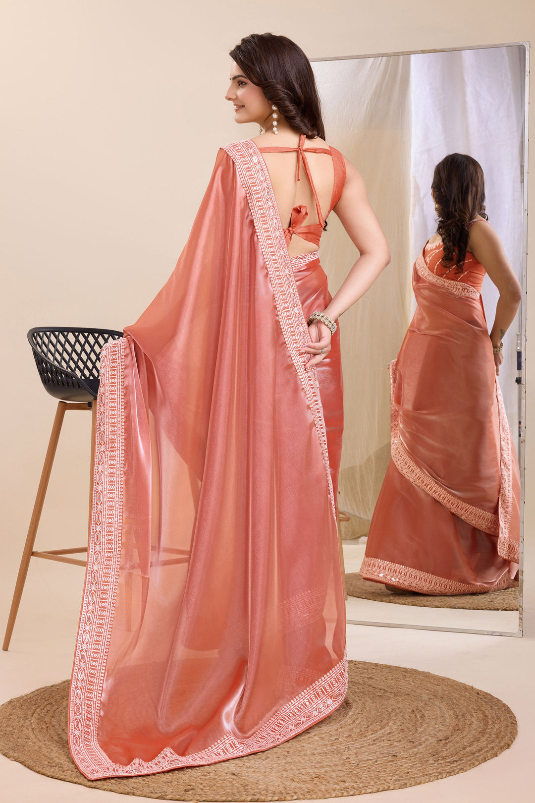 Radiant Peach Color Festival Wear Border Work Art Silk Saree | Buy Online India