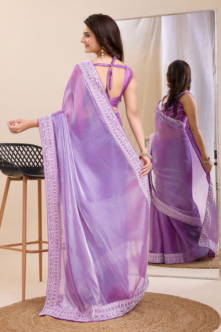 Graceful Festival Wear Border Work Lavender Color Art Silk Saree | Buy Online India