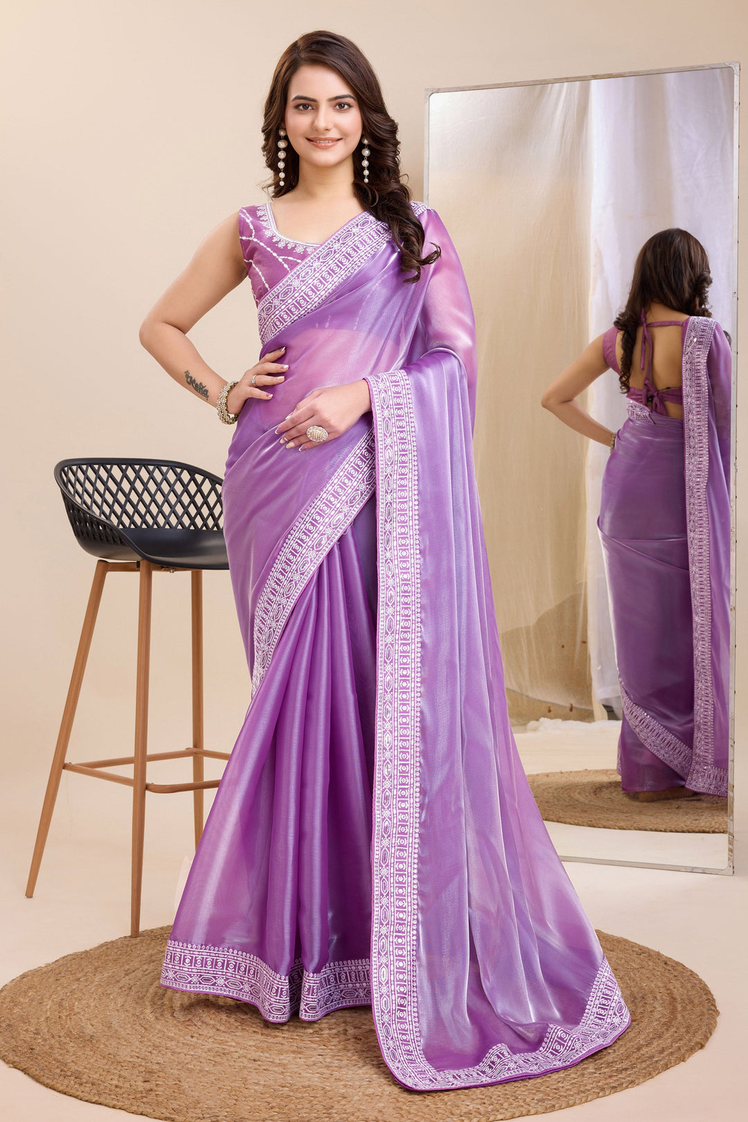Graceful Festival Wear Border Work Lavender Color Art Silk Saree | Buy Online India