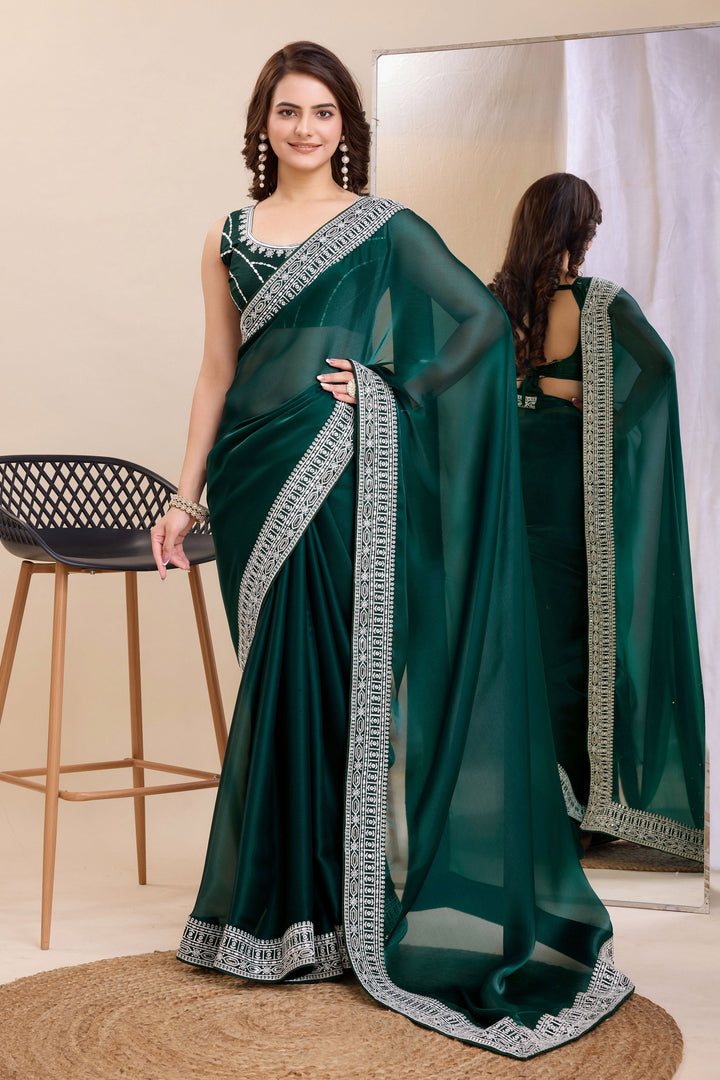 Festival Wear Enticing Border Work Teal Color Art Silk Saree | Buy Online India