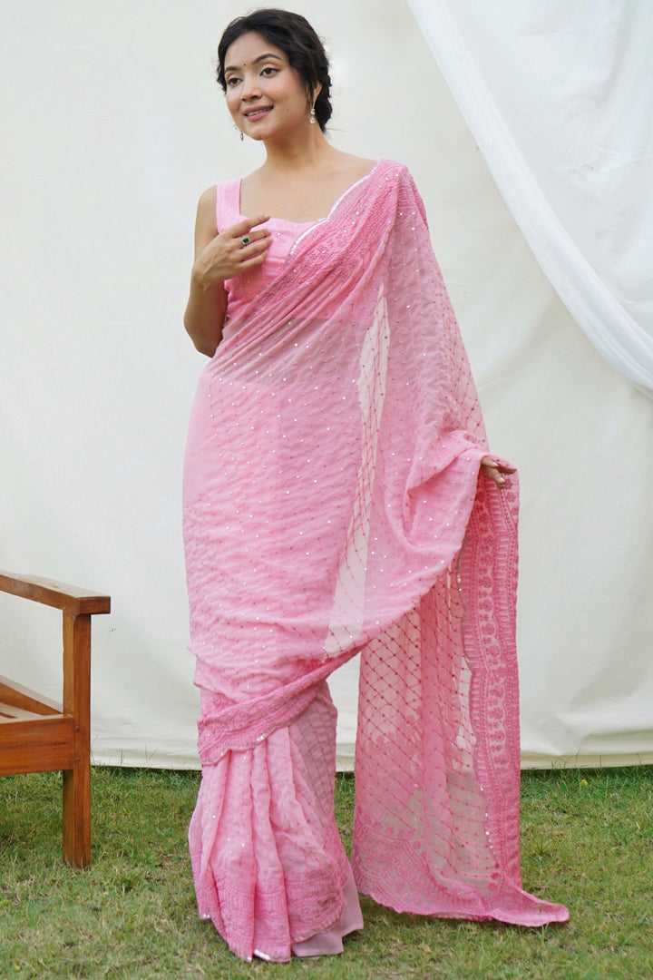 Sequins Work Soothing Festive Wear Georgette Saree In Pink Color | Buy Online India