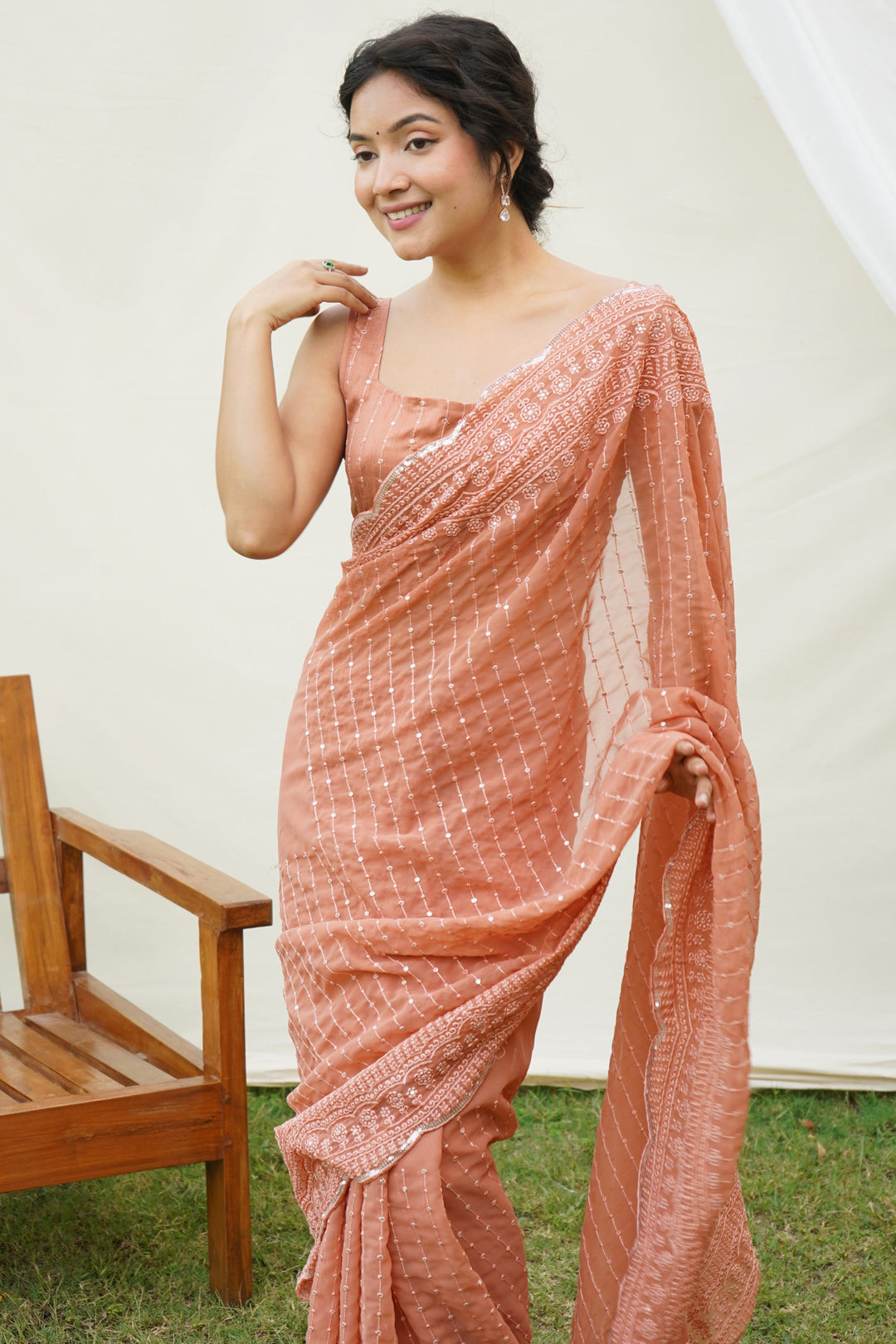Brown Color Glorious Festive Wear Georgette Saree With Sequins Work | Buy Online India