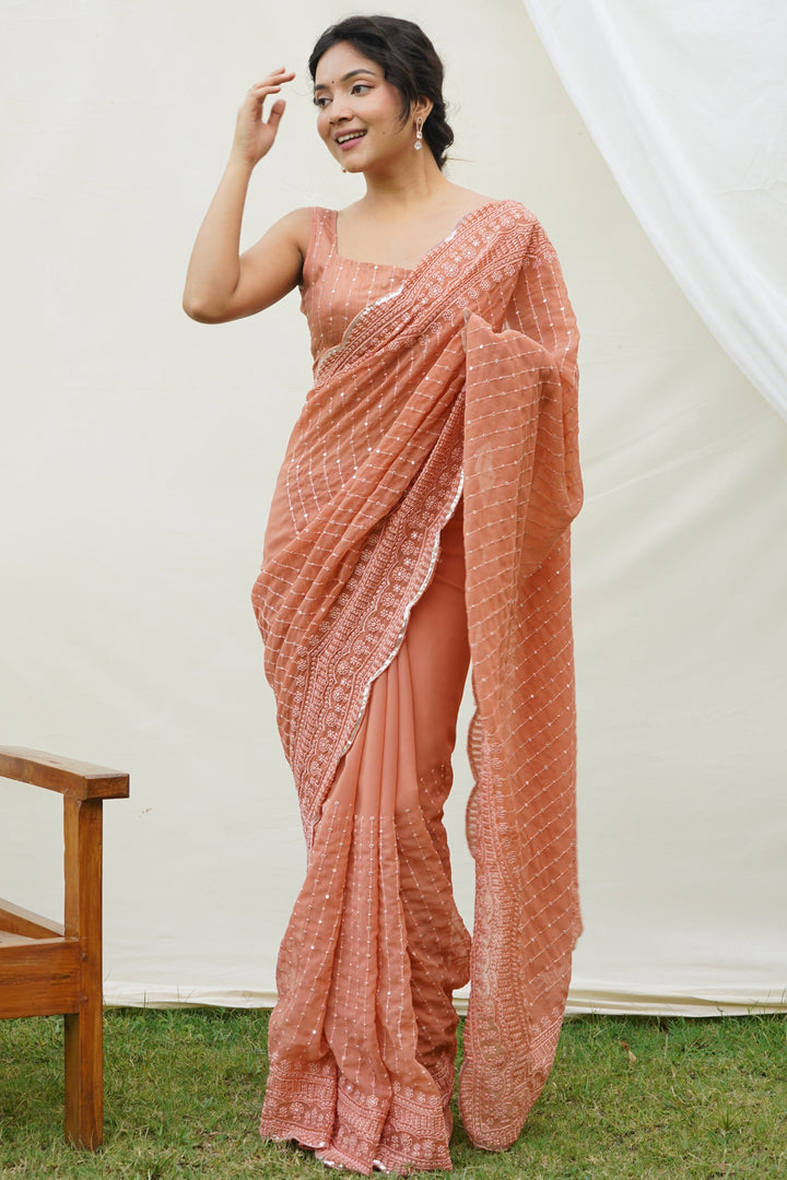 Brown Color Glorious Festive Wear Georgette Saree With Sequins Work | Buy Online India