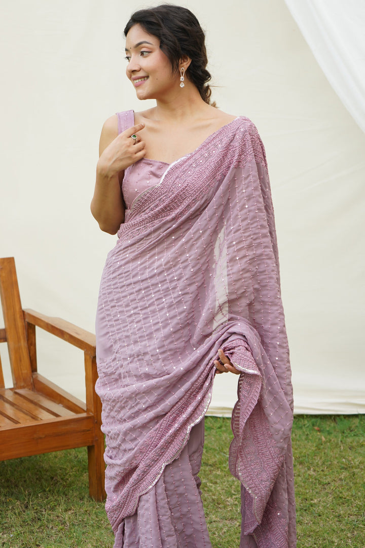Delicate Lavender Color Sequins Work Festive Wear Georgette Saree | Buy Online India