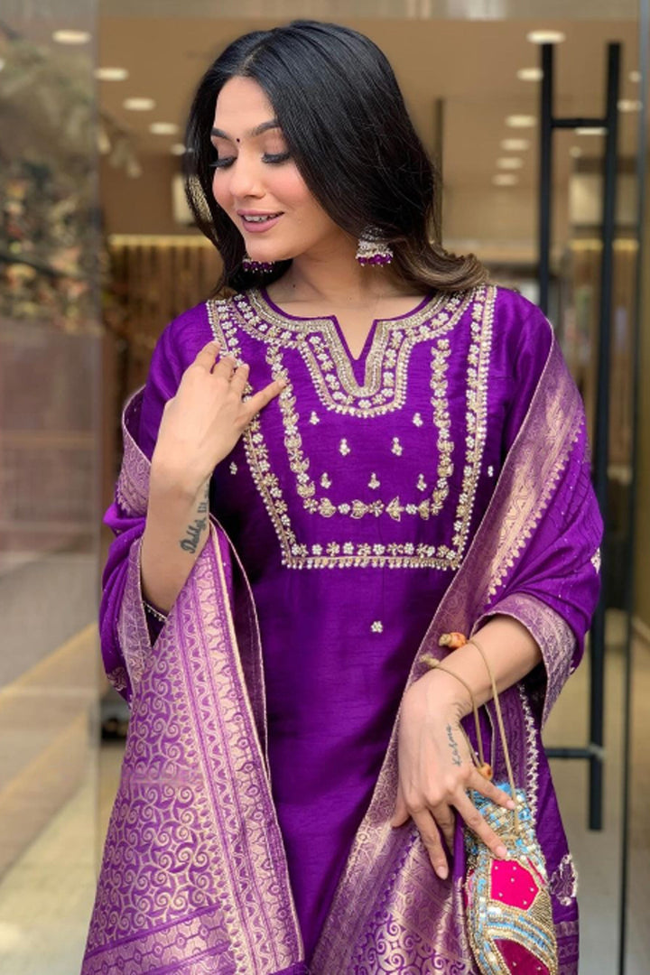 Ingenious Embroidered Purple Color Viscose Fabric Readymade Salwar Suit | Buy Online India
