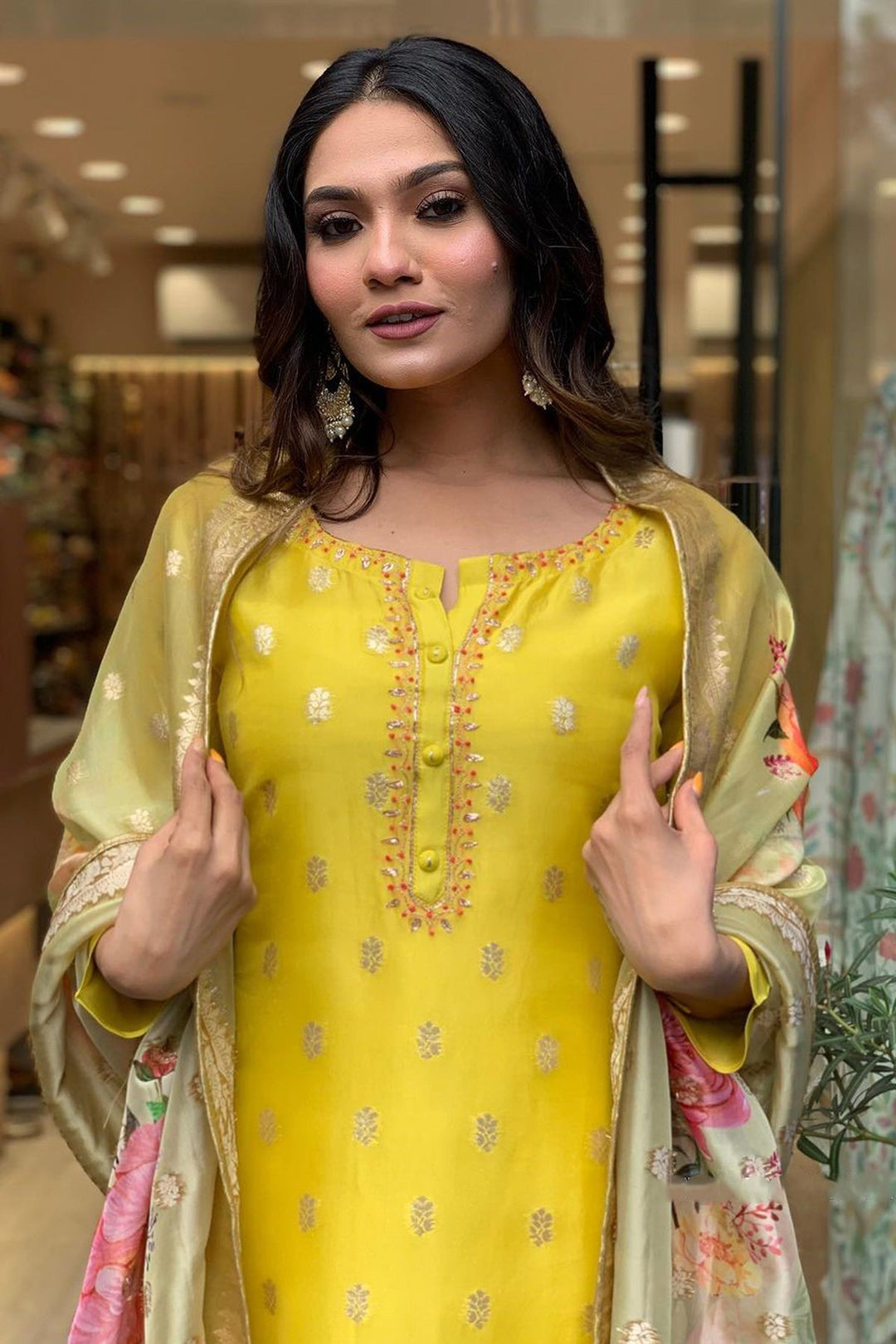 Fashionable Yellow Color Embroidered Viscose Fabric Readymade Salwar Suit | Buy Online India