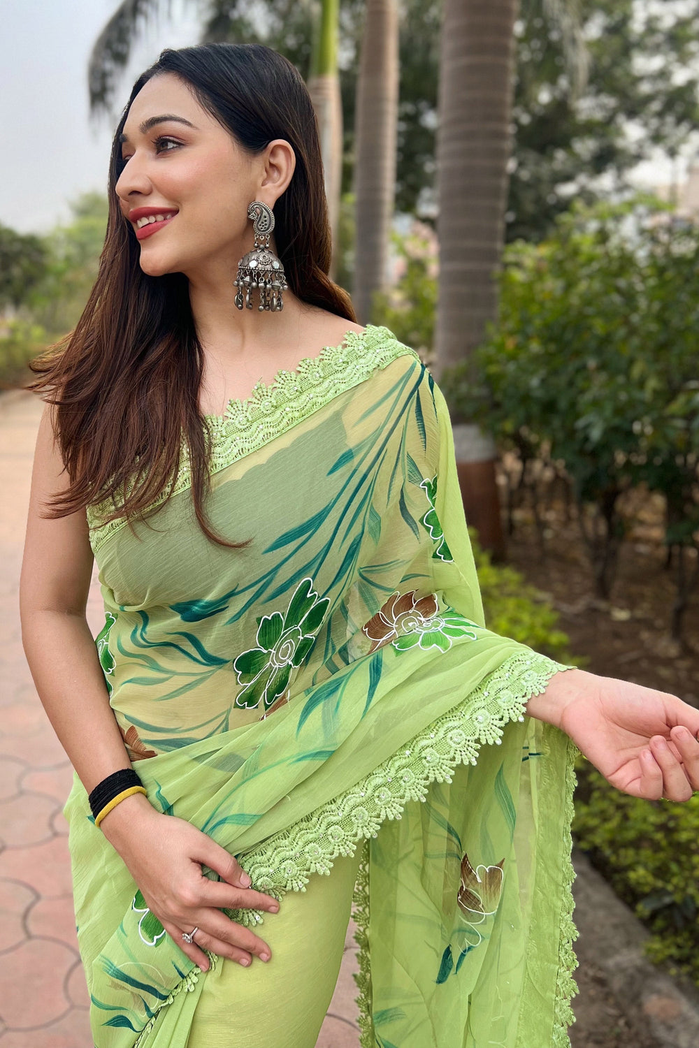 Floral Print On Sea Green Color Fashionable Saree In Fancy Fabric | Buy Online India