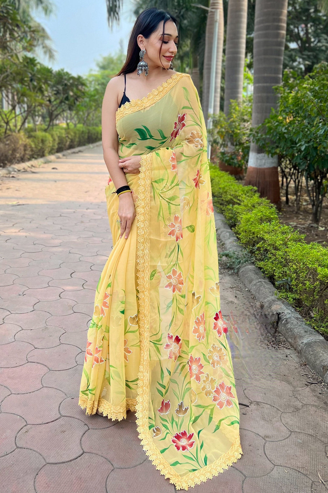 Yellow Color Fancy Fabric Floral Print Stylish Saree | Buy Online India
