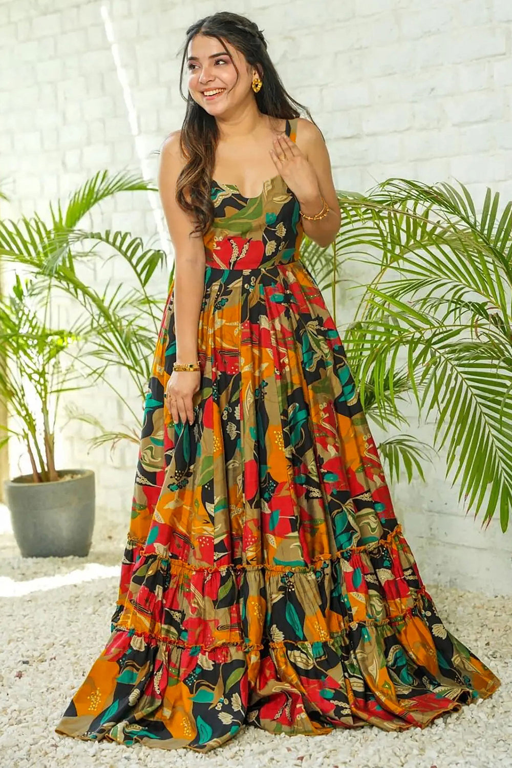 Rayon Fabric Delicate Digital Printed Readymade Gown In Multi Color | Buy Online India