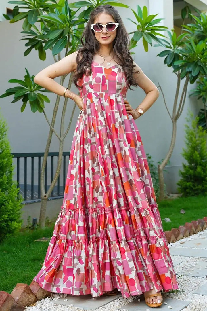 Amazing Digital Printed Pink Color Rayon Fabric Readymade Gown | Buy Online India