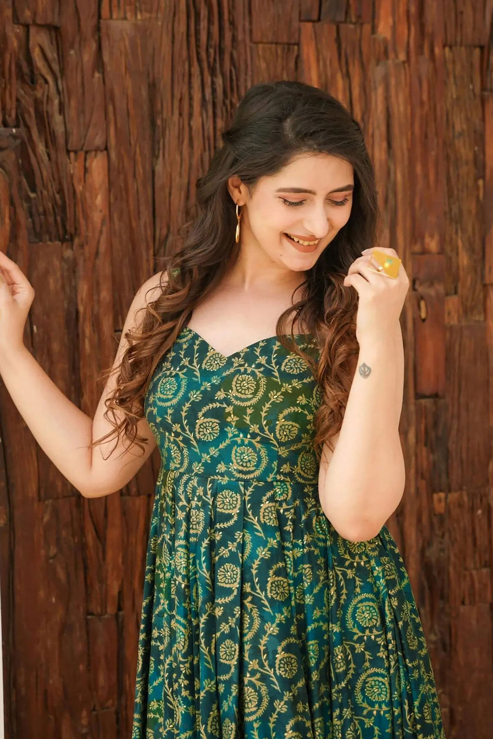 Green Color Digital Printed Rayon Fabric Chic Readymade Gown | Buy Online India