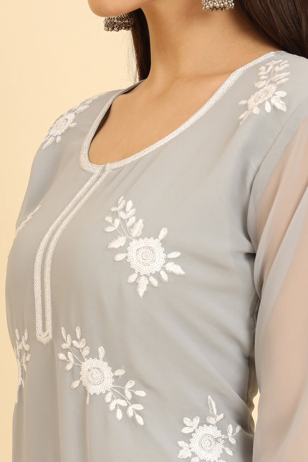 Attractive Georgette Fabric Grey Color Kurti | Buy Online India