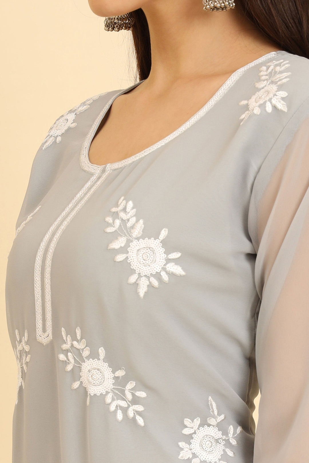 Attractive Georgette Fabric Grey Color Kurti | Buy Online India