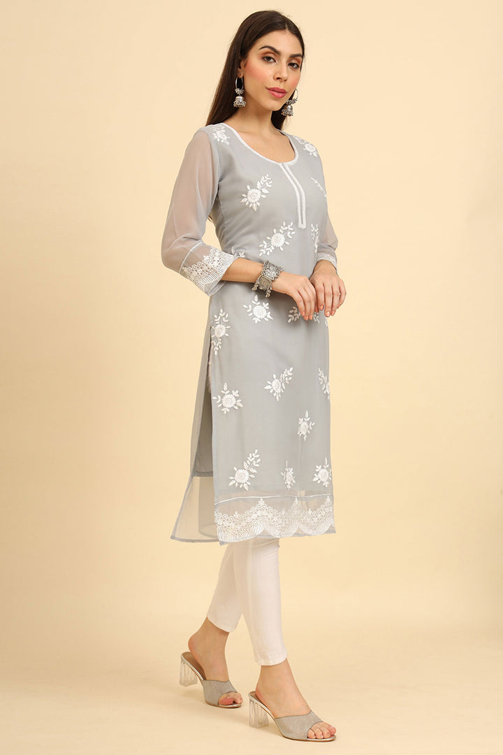 Attractive Georgette Fabric Grey Color Kurti | Buy Online India