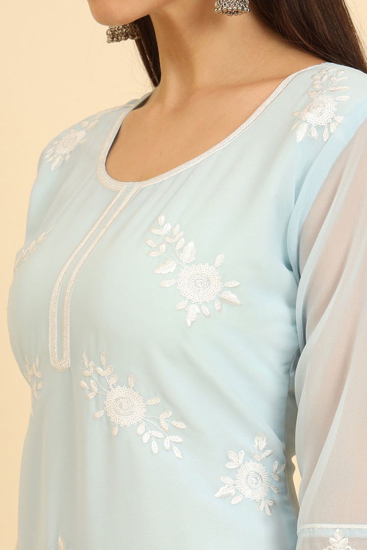 Georgette Fabric Sky Blue Color Pleasance Kurti | Buy Online India