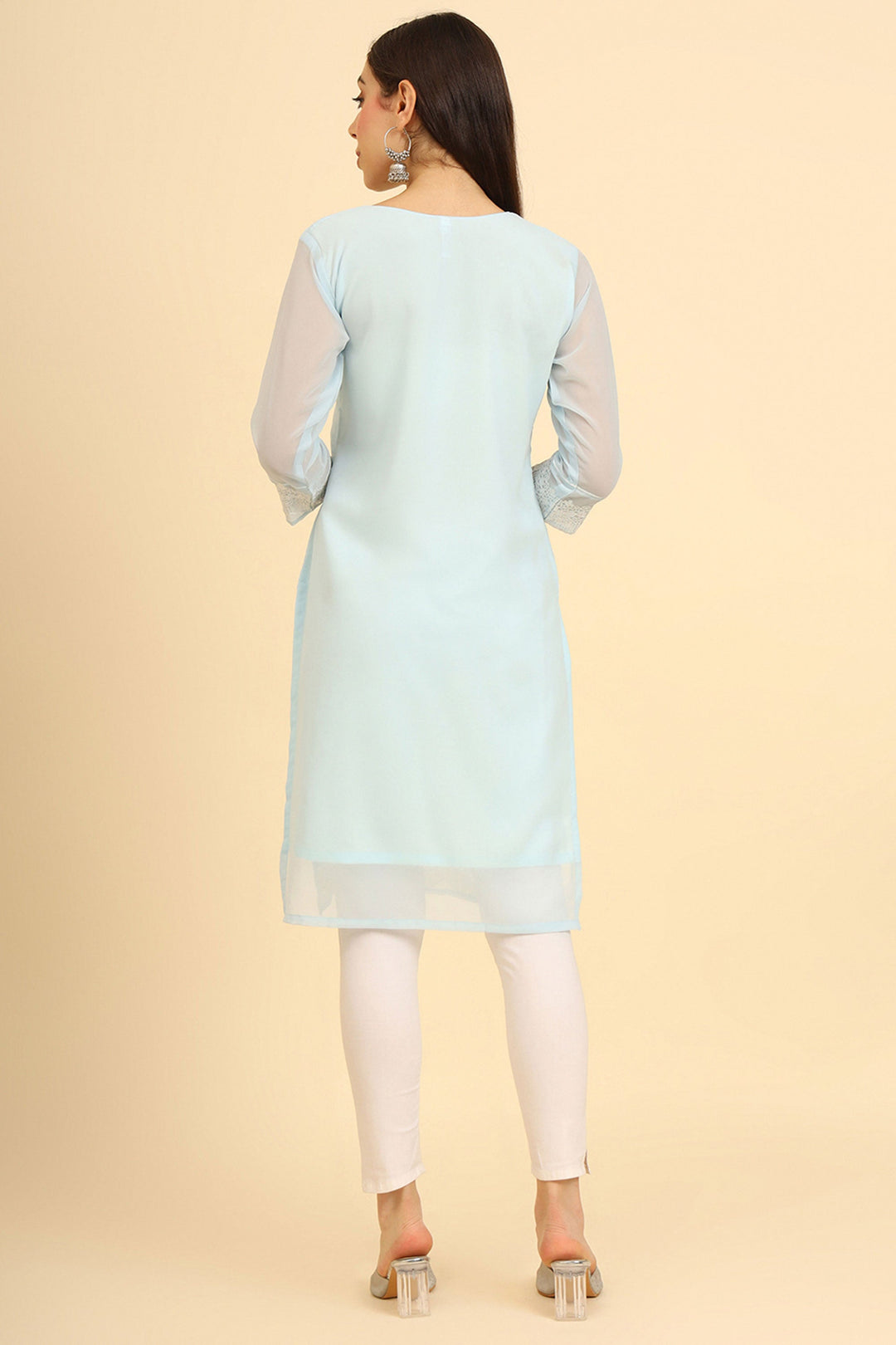 Georgette Fabric Sky Blue Color Pleasance Kurti | Buy Online India