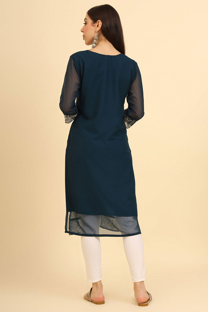 Appealing Teal Color Casual Wear Readymade Kurti | Buy Online India