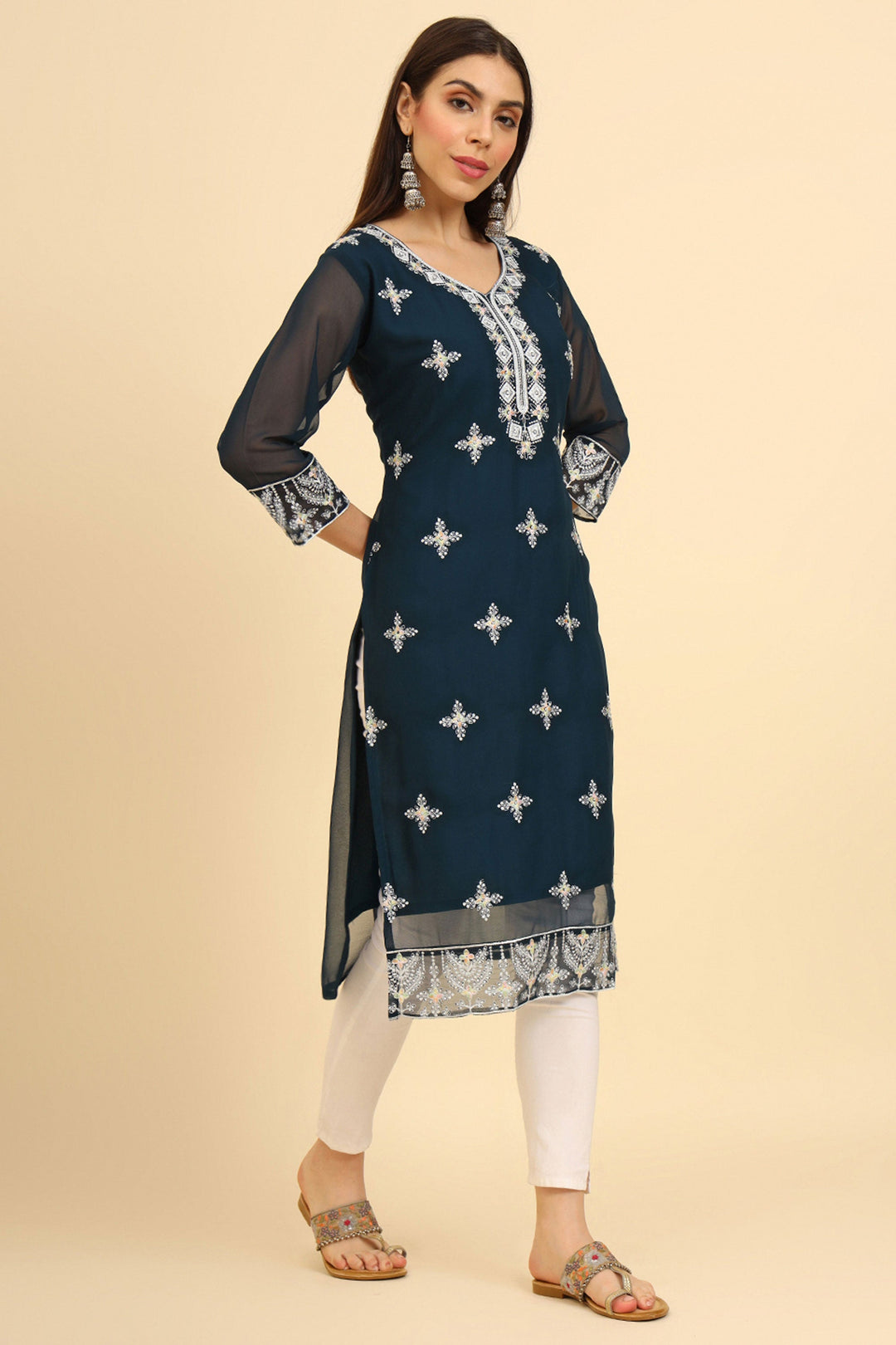 Appealing Teal Color Casual Wear Readymade Kurti | Buy Online India