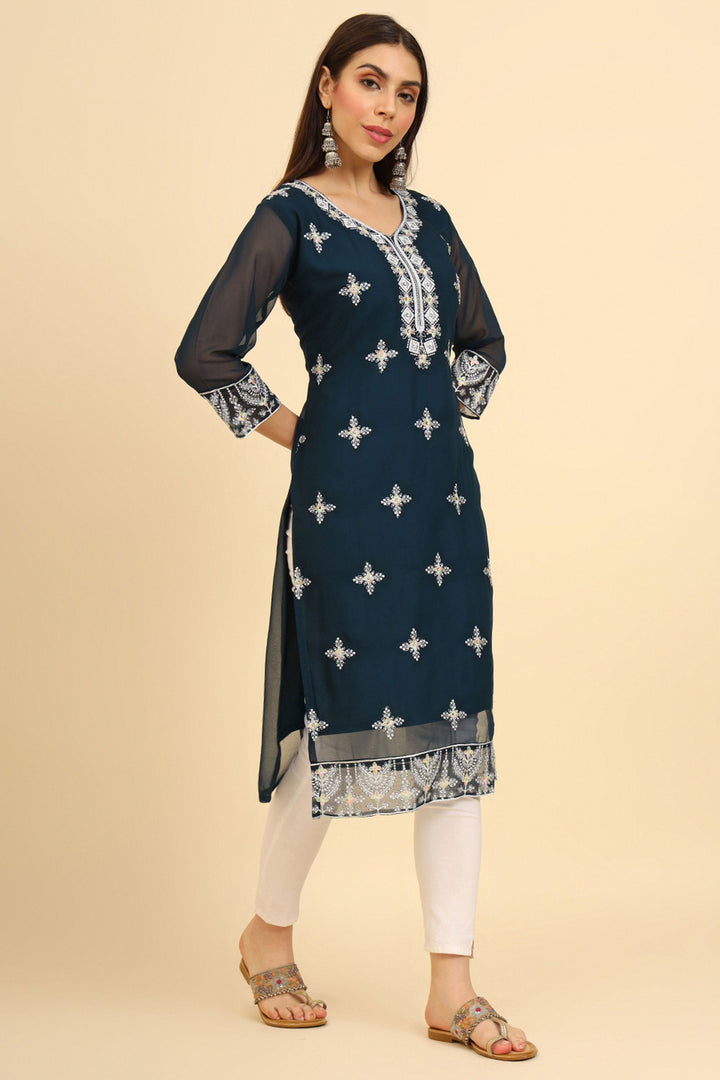 Appealing Teal Color Casual Wear Readymade Kurti | Buy Online India