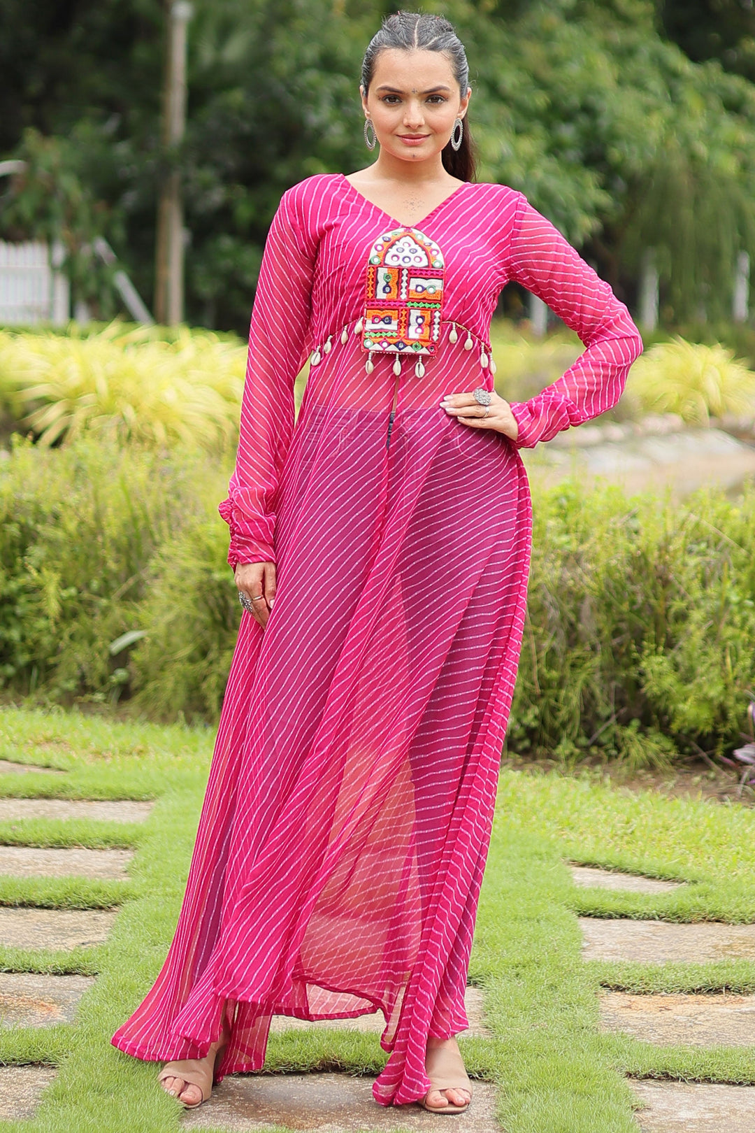 Ingenious Laheriya Printed Kutchi Patch Work Pink Kurti | Buy Online India