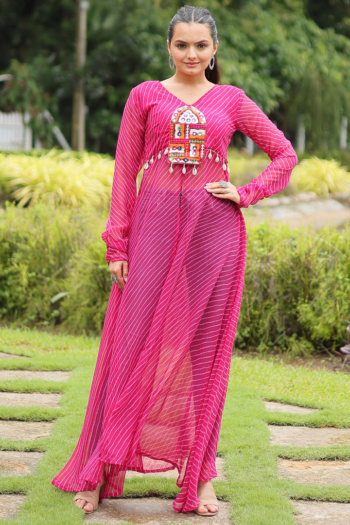 Ingenious Laheriya Printed Kutchi Patch Work Pink Kurti | Buy Online India