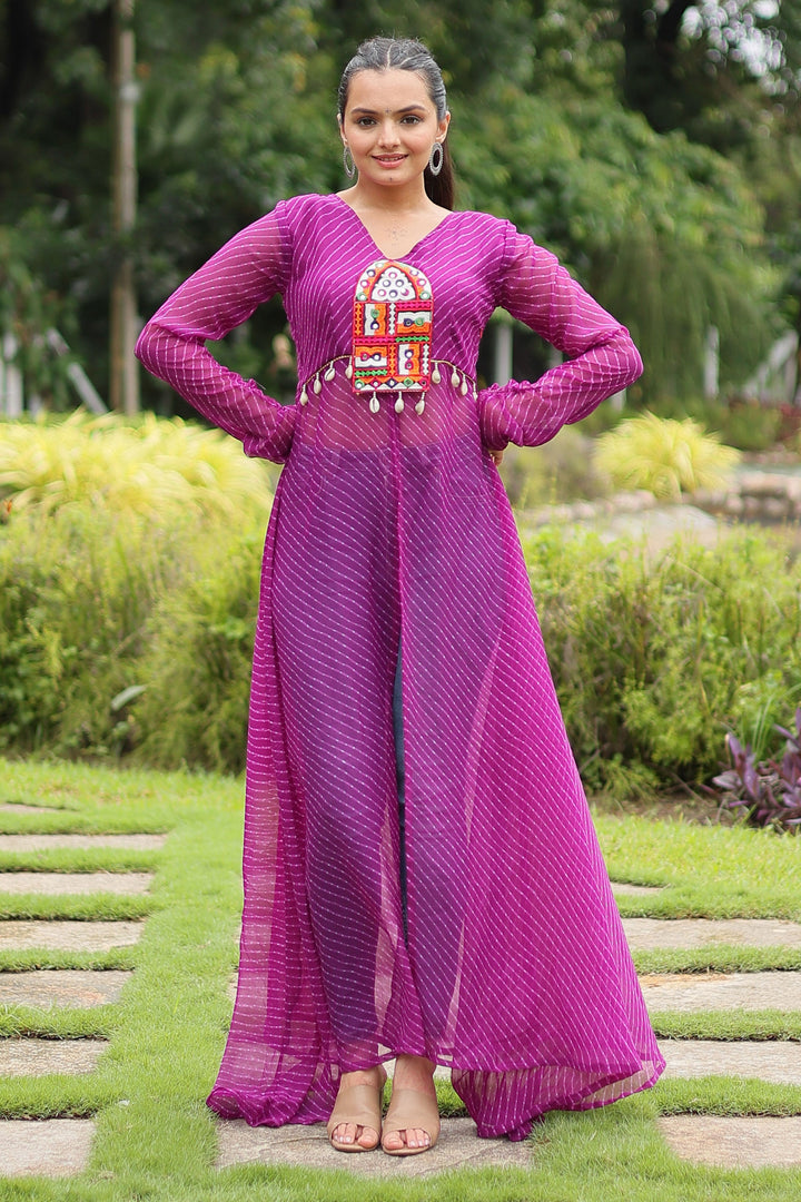 Beguiling Laheriya Printed Kutchi Patch Work Purple Kurti | Buy Online India
