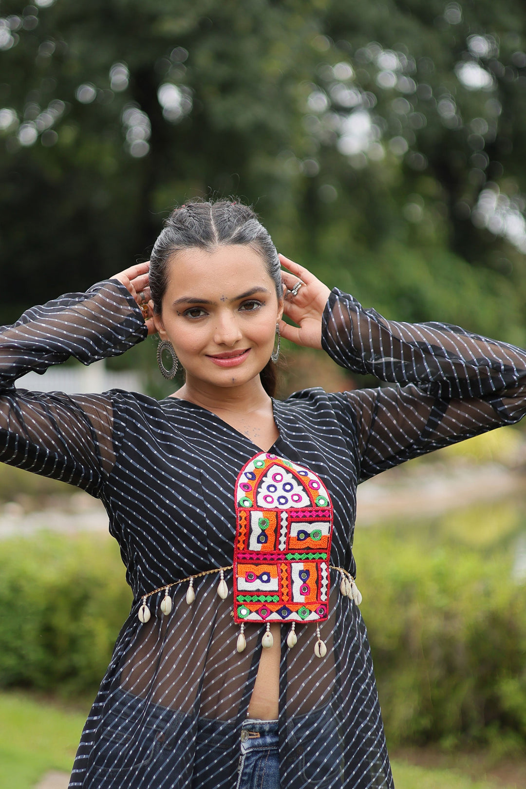 Tempting Laheriya Printed Kutchi Patch Work Black Kurti | Buy Online India