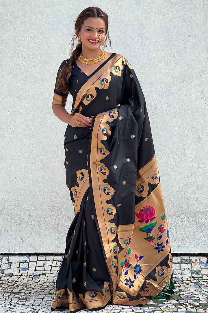 Black Color Glorious Paithani Silk Saree With Weaving Work | Buy Online India