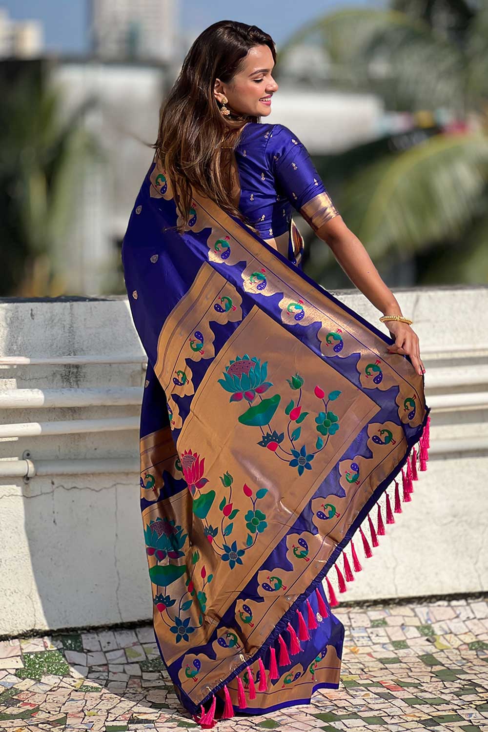 Delicate Blue Color Weaving Work Paithani Silk Saree | Buy Online India