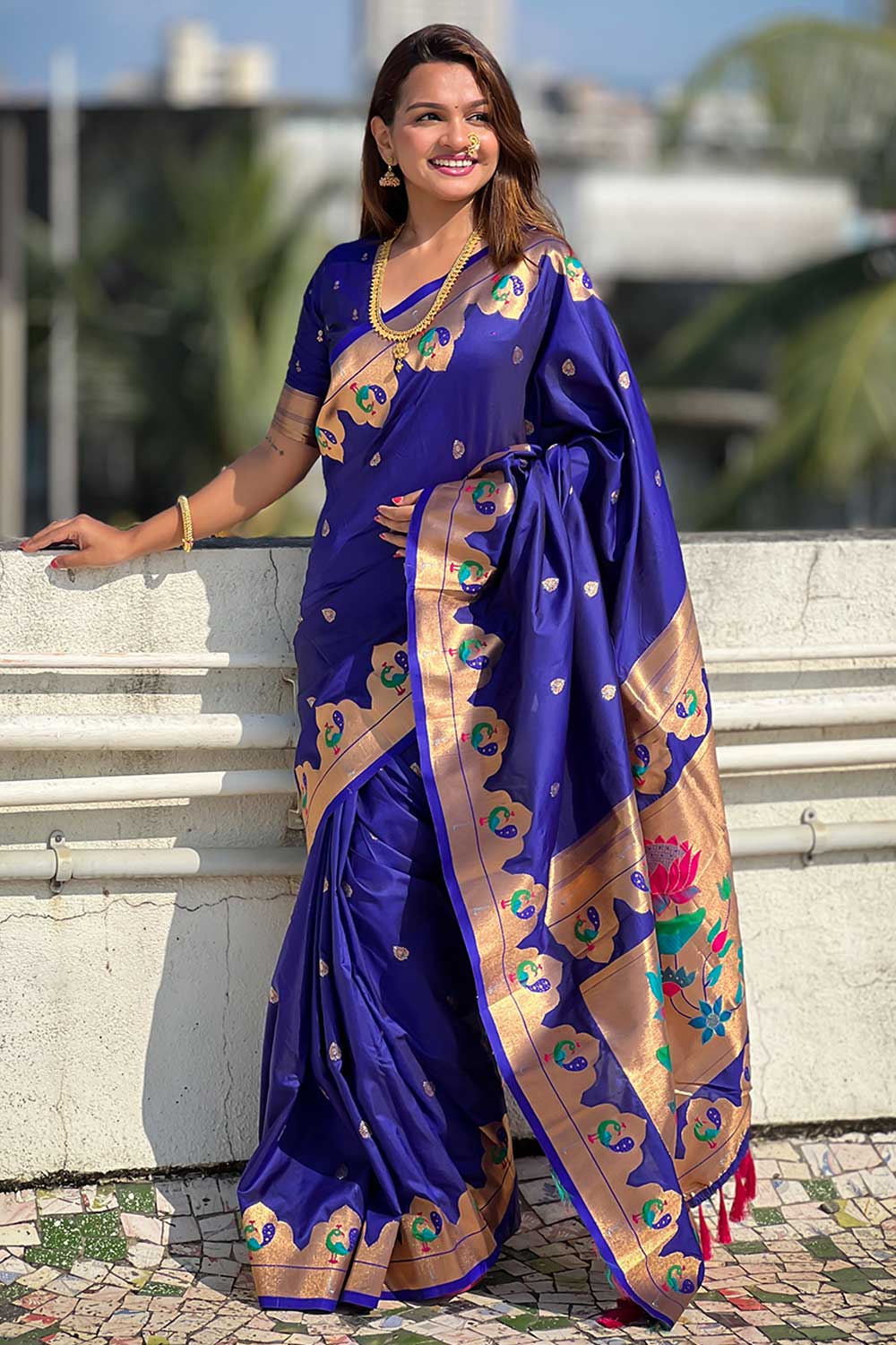 Delicate Blue Color Weaving Work Paithani Silk Saree | Buy Online India