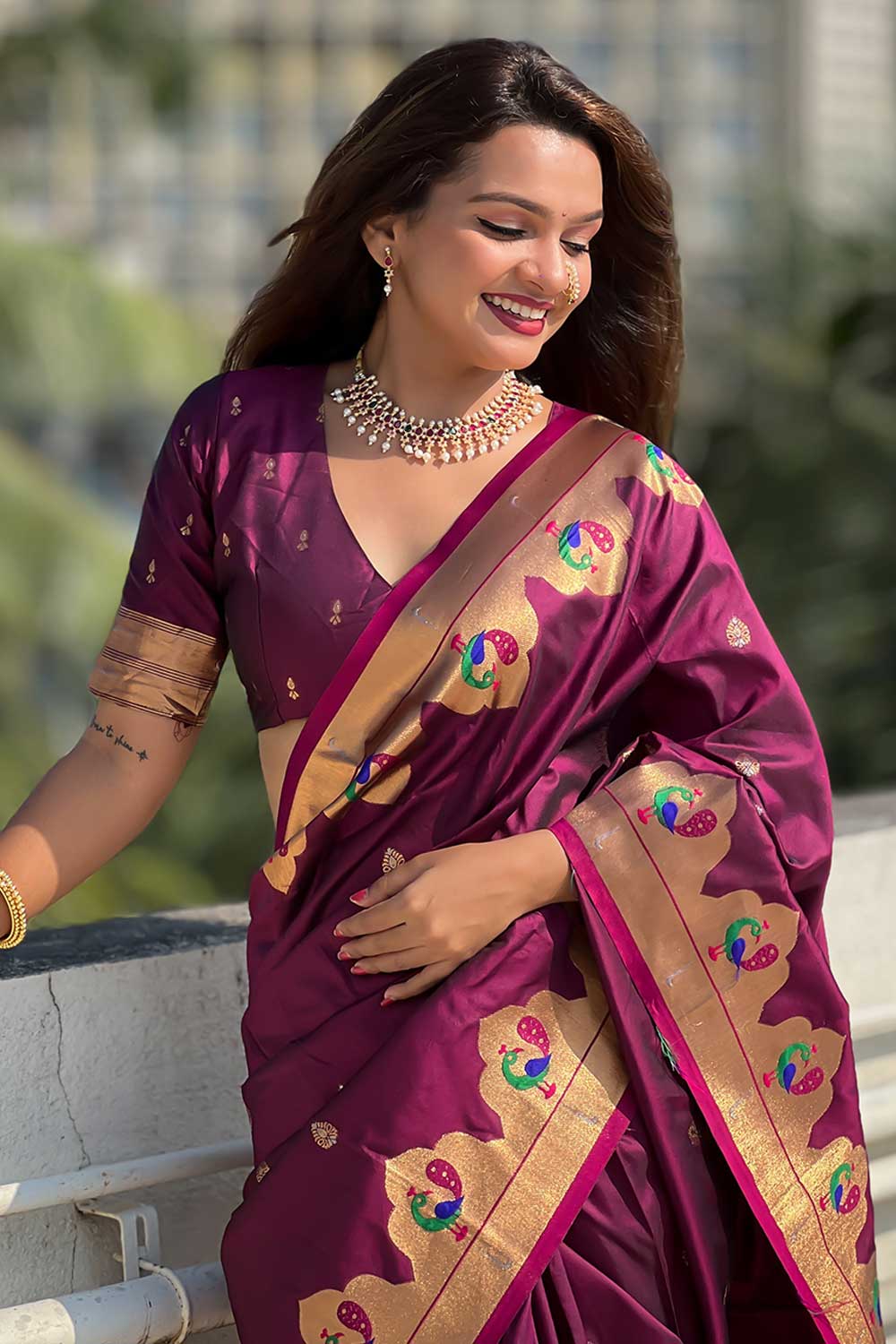 Blazing Magenta Color Weaving Work Paithani Silk Saree | Buy Online India