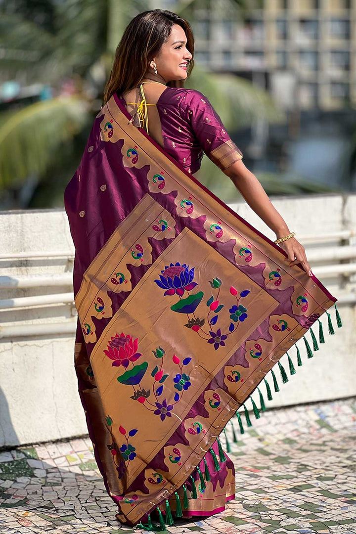 Blazing Magenta Color Weaving Work Paithani Silk Saree | Buy Online India